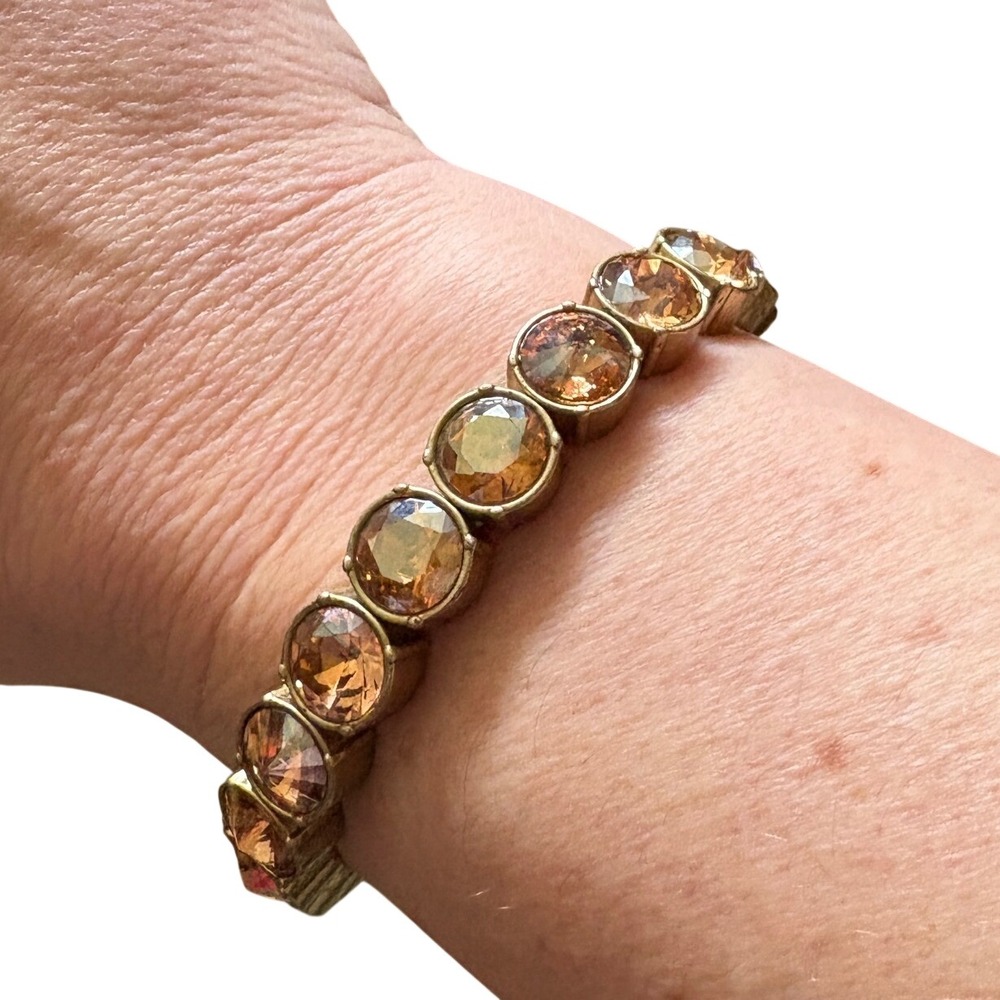 Stella & Dot Antiqued Gold Tone Champagne Crystal Stretch Bracelet Round Faceted